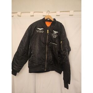 Vintage US Air Force Jacket Mens 2XL Black Bomber Vietnam Vet Nylon Embroidered